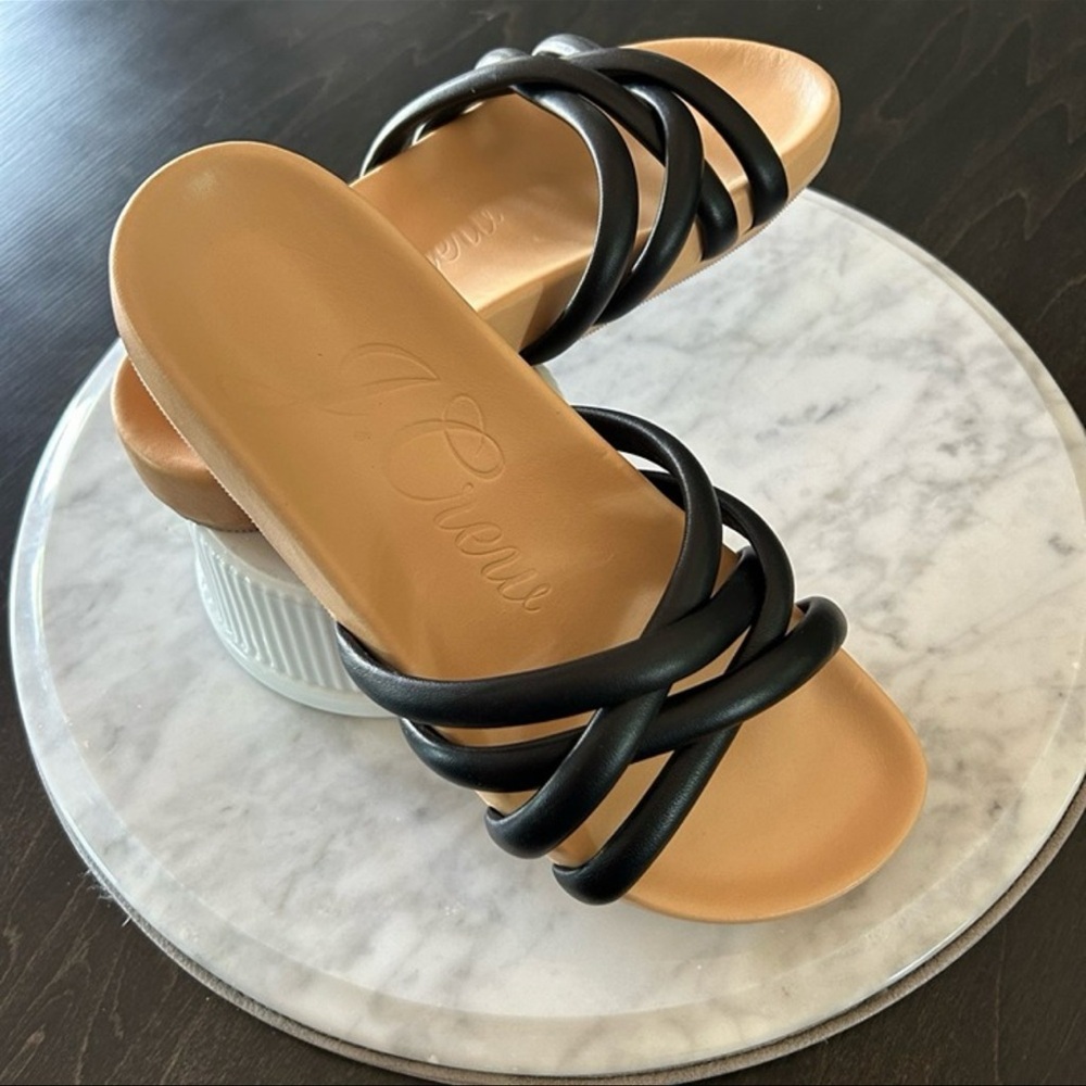 J. Crew Black Multi-Strap Slide Sandals with Tan Footbed - size 7